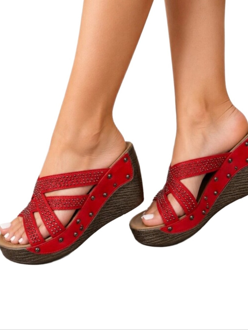 Patrizia by Spring Step Wedge Red Studded Slides Sandals size 37 (7 in US)